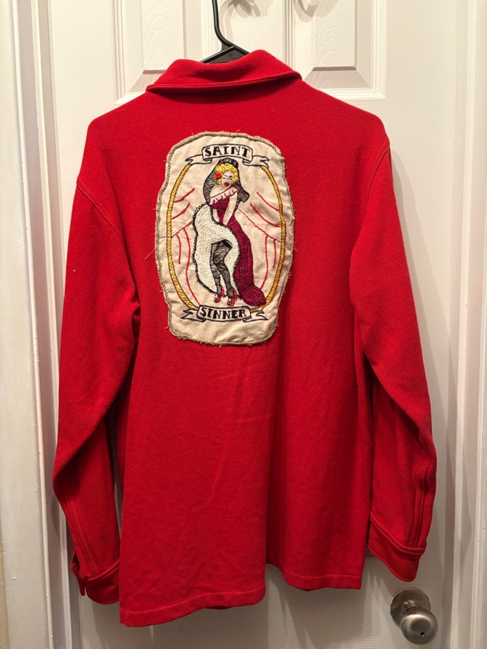 Red Embroidered 'Saint Sinner' Patch Jacket vintage wool boy-scout  unisex pinup